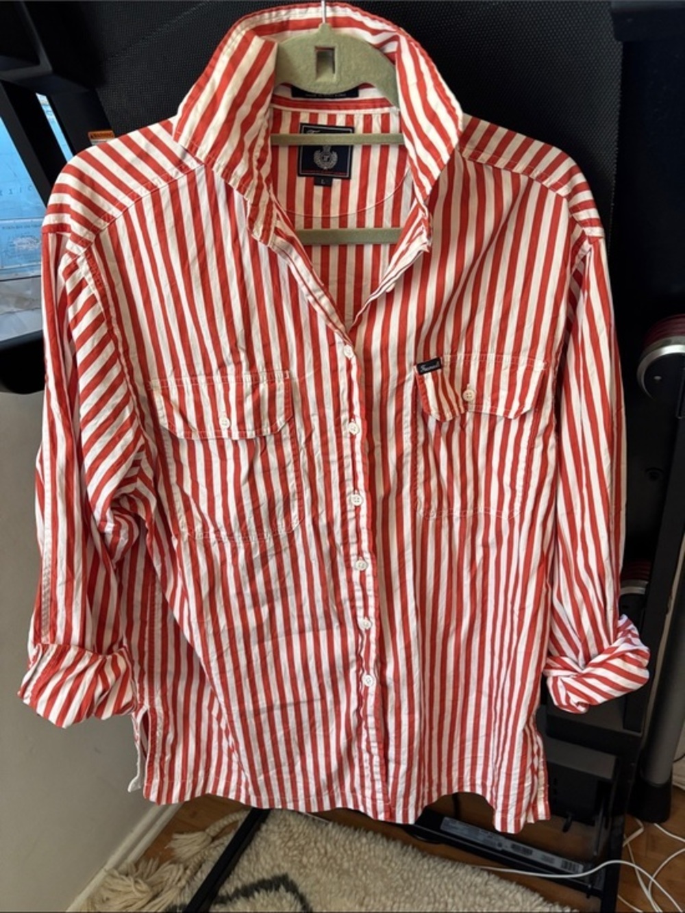 Vintage Faconnable Red and White Striped Button-Down Shirt